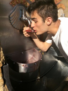 Drinking from the wine fountain